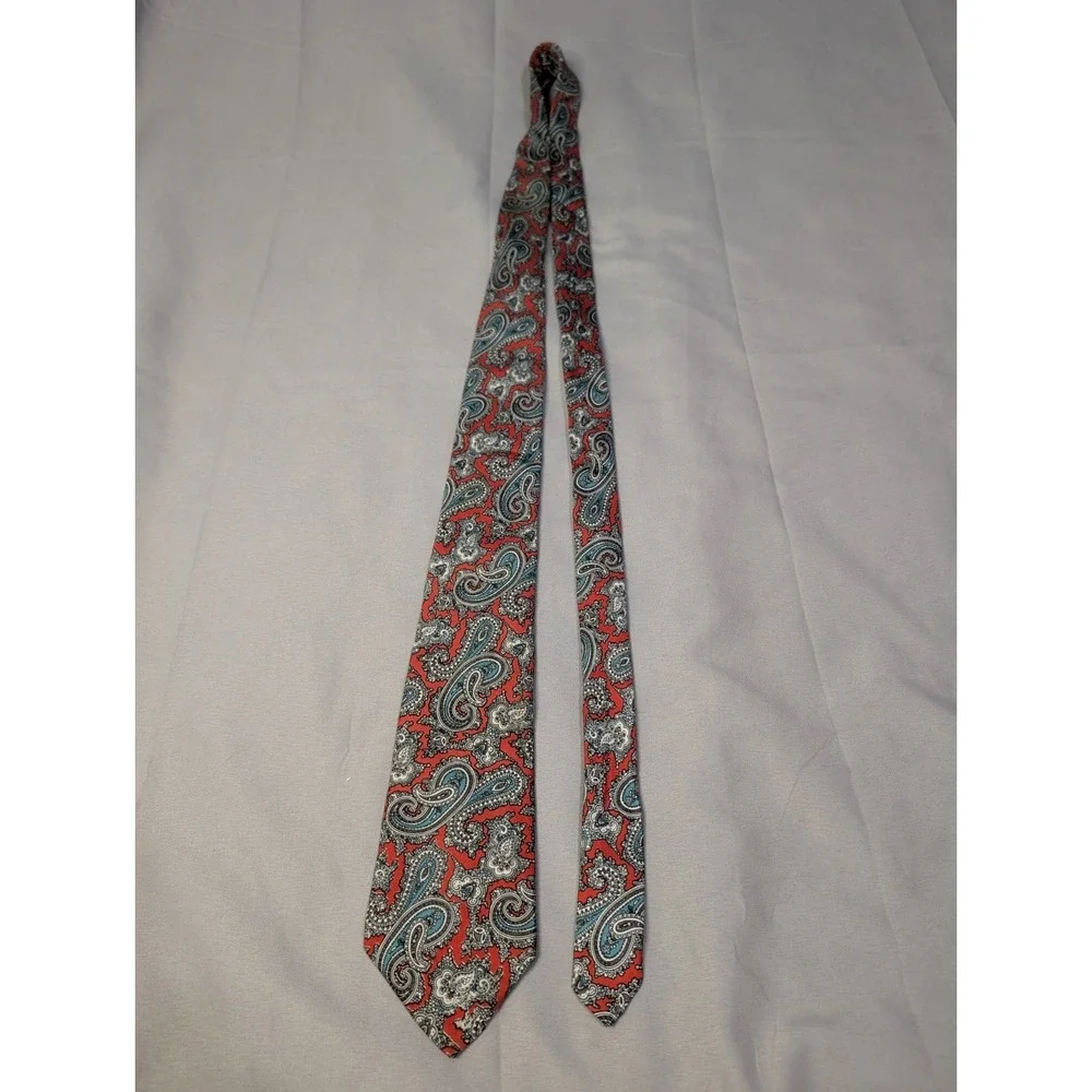 Kuppenheimer Silk Tie Red‎ Paisley Teal Gray USA Made Classic Vintage Men's Tie